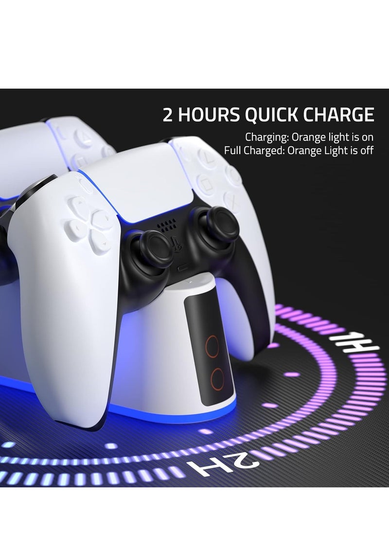 PS5 Controller Charger Station - Charging Station for PlayStation 5 Dualsense/Edge Controller with RGB Led Light, Fast Charging Dock & Holder Stand for PS5/Slim/Pro Remote