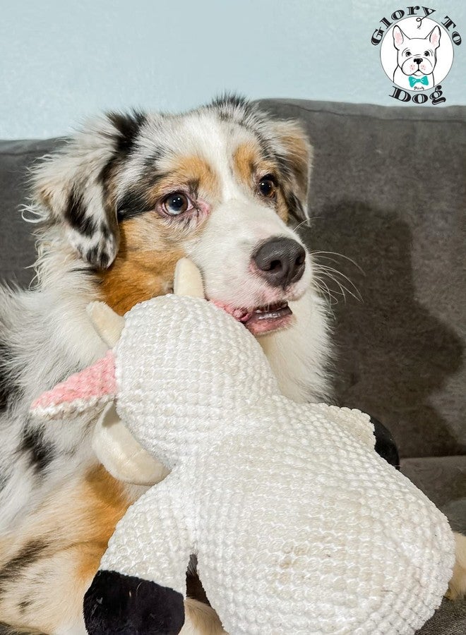 Glory To Dog لعبة كلب كبيرة من القطيفة مع صفارة، على شكل بقرة من مزرعة غلوري تو دوغ - Image 2