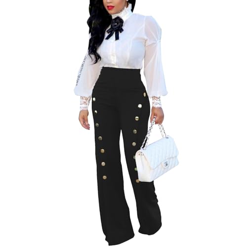 PINSV Women's Stretchy Bootcut Pull On Dress Pants Business Casual Work Pants Black XL - Image 4