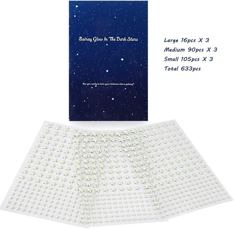 Bairay Glow in The Dark Stars Decals Decor for Ceiling 633 Pcs Realistic 3D Stickers Starry Sky Shining Decoration Perfect for Kids Bedroom Bedding Room Gifts - Image 5