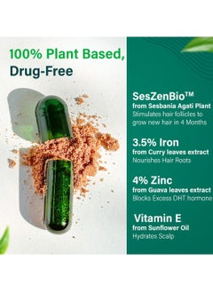 OZiva Hair Vitamin Capsules Hair Growth Hair Fall Control 100 Percent Natural Biotin Iron DHT Blocker Vitamin E Clinically Proven Supplements Women Men 60 Capsules pack of 3  - Image 4