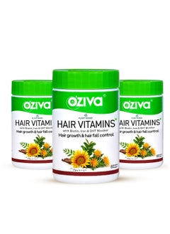 OZiva Hair Vitamin Capsules Hair Growth Hair Fall Control 100 Percent Natural Biotin Iron DHT Blocker Vitamin E Clinically Proven Supplements Women Men 60 Capsules pack of 3  - Image 1