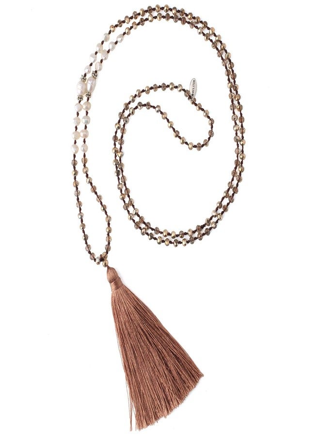 KELITCH Women Pearls Necklace Crystal Beaded Necklaces Handmade Tassel Necklaces - Image 1