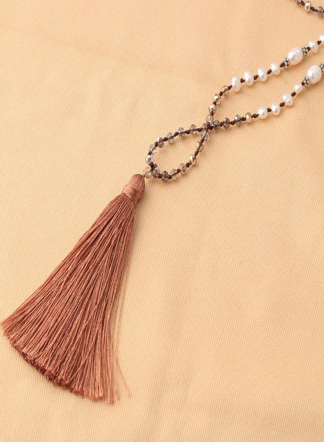 KELITCH Women Pearls Necklace Crystal Beaded Necklaces Handmade Tassel Necklaces - Image 2