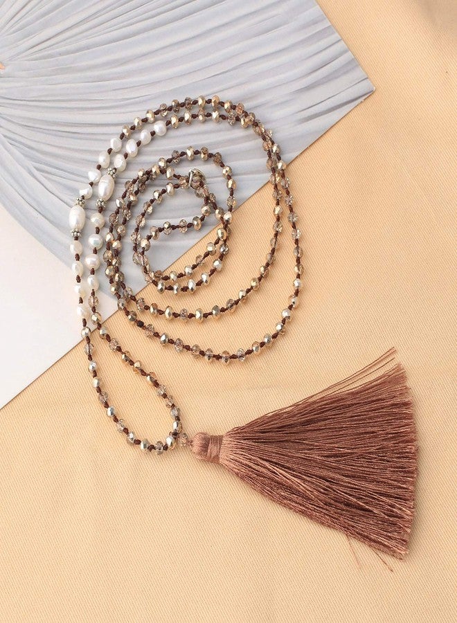 KELITCH Women Pearls Necklace Crystal Beaded Necklaces Handmade Tassel Necklaces - Image 5