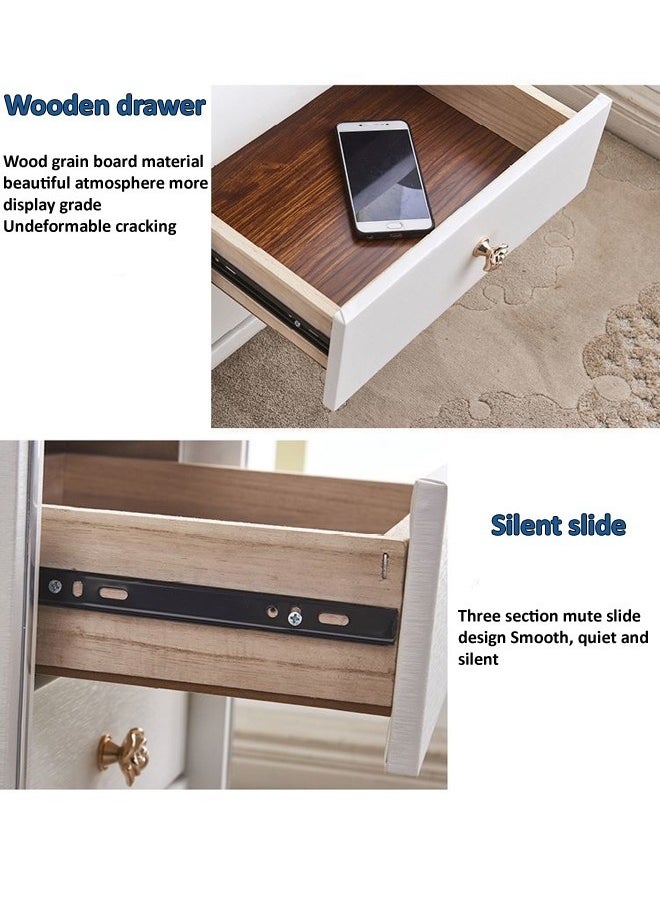 Raffine - Multipurpose Use 2 Drawers Rounded Corner Nightstand Leather Wrapped Creative Bedside Table Rose Shape Handle Design Luxury Side Table with Display Shelf for Living Room Bedroom 43x40x48 cm (Fully Assembled) - Image 1