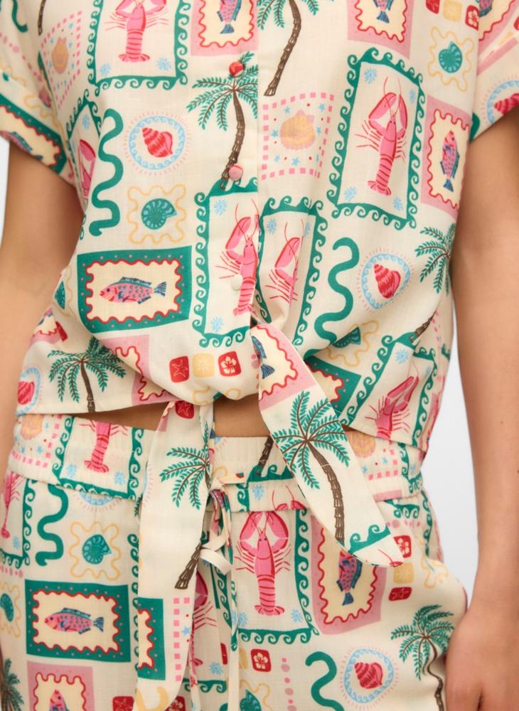 VERO MODA Printed Short Sleeve Buuton Bow Shirt - Image 3