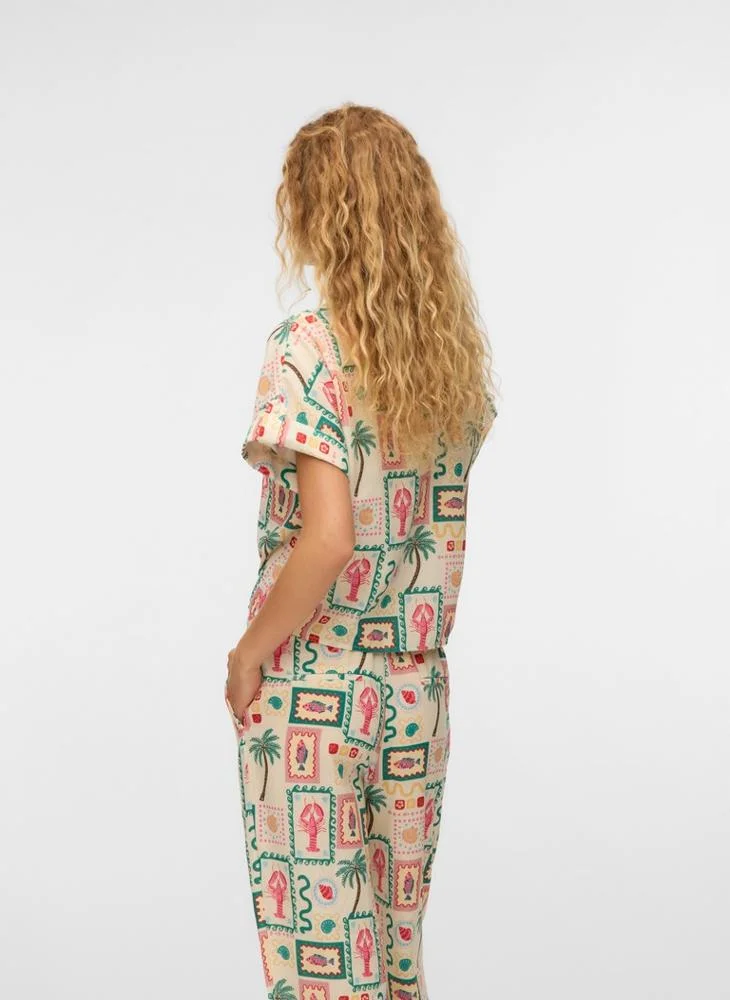 Vero Moda Printed Short Sleeve Buuton Bow Shirt