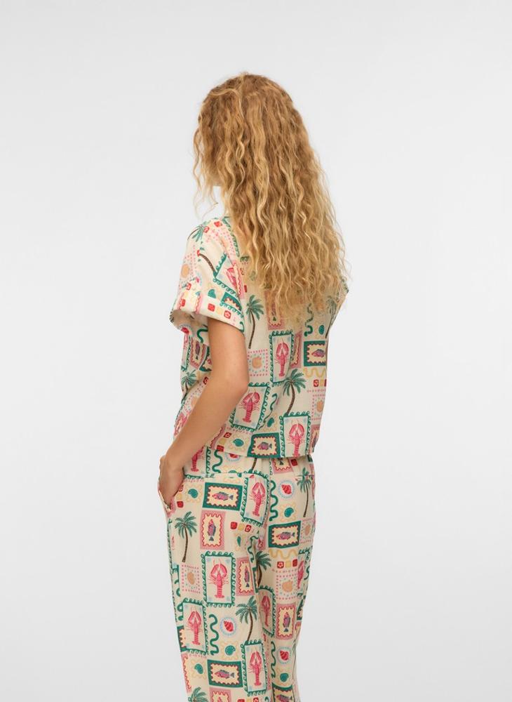 VERO MODA Printed Short Sleeve Buuton Bow Shirt - Image 2