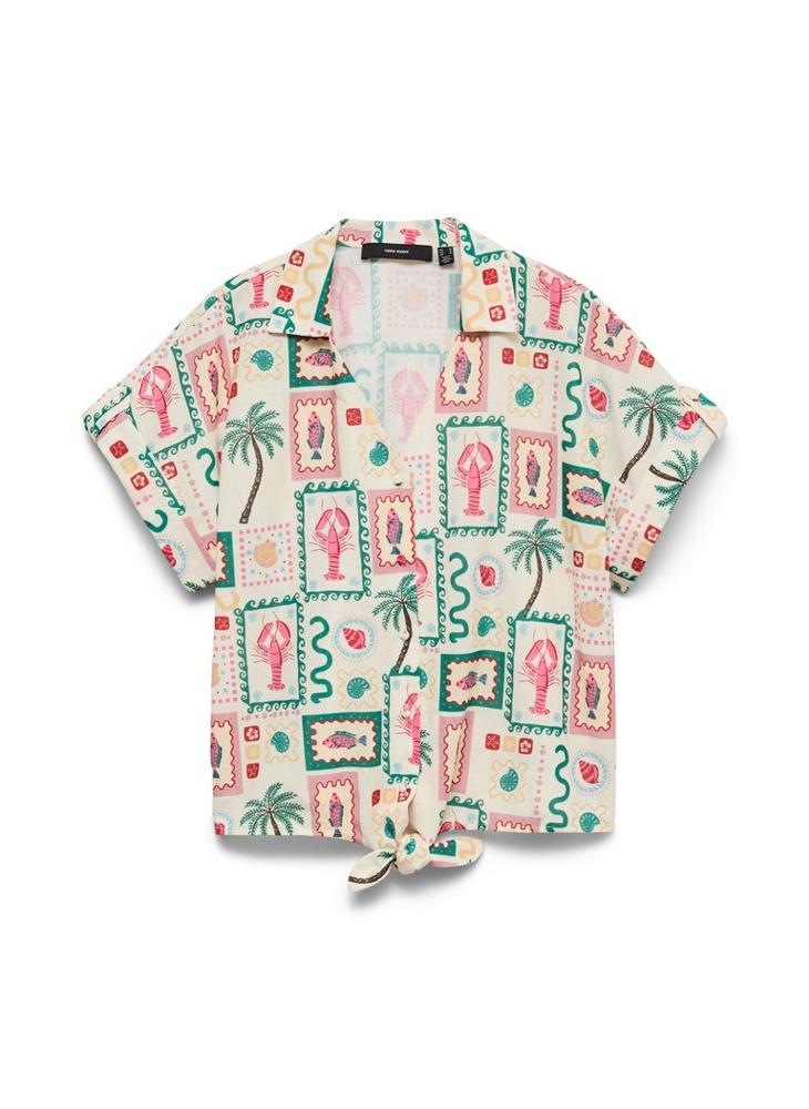 VERO MODA Printed Short Sleeve Buuton Bow Shirt - Image 5