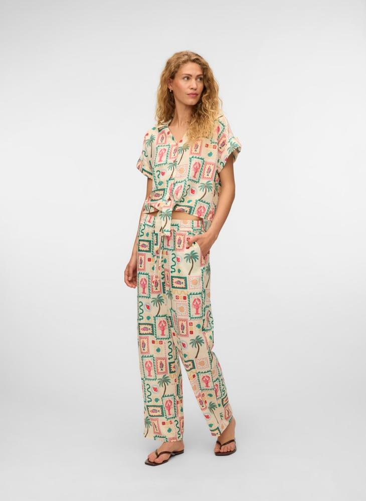VERO MODA Printed Short Sleeve Buuton Bow Shirt - Image 4