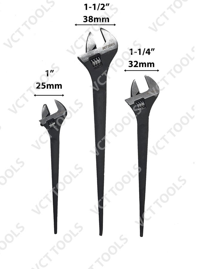 VCT 3-Pack Adjustable Construction Spud Wrench Set 10", 12", and 16" Set, Black Oxide Finish, CR-V Steel - Image 4