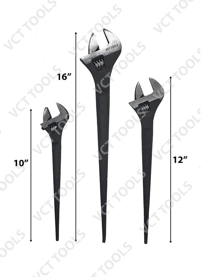 VCT 3-Pack Adjustable Construction Spud Wrench Set 10", 12", and 16" Set, Black Oxide Finish, CR-V Steel - Image 3