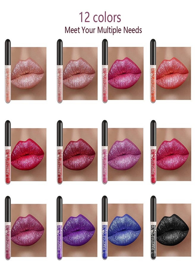 Gireatick 12 Colors Glitter Lip Gloss Set, 12Pcs Diamond Shimmer Metallic Liquid Lipstick Set, Long Lasting Waterproof Non-stick Cup Lip Gloss Glow Cosmetic Kit - Image 2