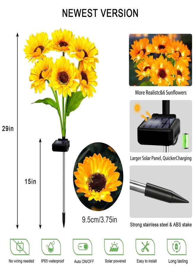 YJFWAL Solar Sunflower Lights 4 Pack with 24 Head Sunflower Outdoor Decorative Lights for Garden Gift for Mom and Friends, IP65 Waterproof Sunflower Garden Stake Lights for Yard Patio Lawn Pathway - Image 2