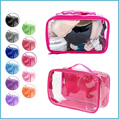 EzPacking Small Clear Travel Packing Cube/See Through PVC Plastic Pouch for Carry On Suitcase, Backpack or Diaper Bag/Transparent Multipurpose Accessories, Makeup & Underwear Organizer w/Handle (Pink) - Image 2
