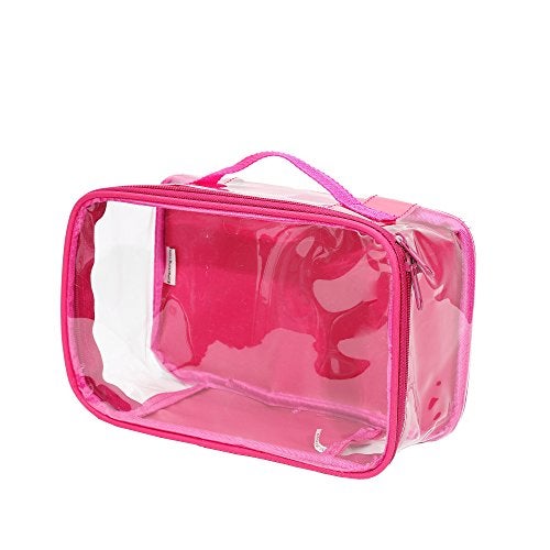 EzPacking Small Clear Travel Packing Cube/See Through PVC Plastic Pouch for Carry On Suitcase, Backpack or Diaper Bag/Transparent Multipurpose Accessories, Makeup & Underwear Organizer w/Handle (Pink) - Image 1