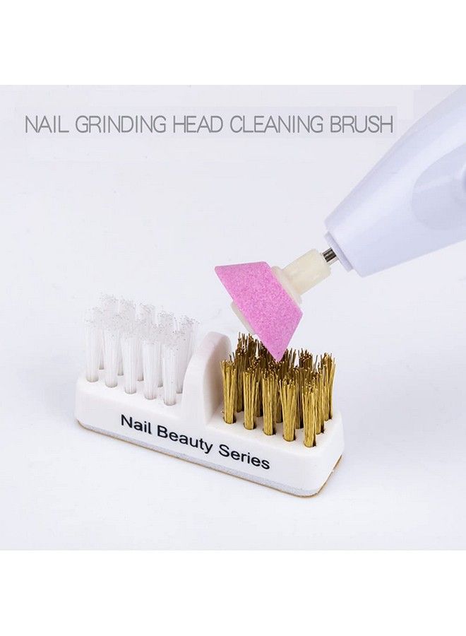 Luzen فرش تنظيف بتات فن الأظافر 2 قطعة 2 في 1 فرش نحاسية وناعمة أدوات فن الأظافر لصالون الأظافر أو الاستخدام المنزلي أبيض - Image 3