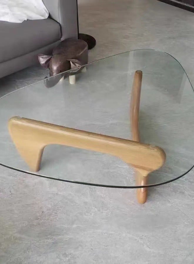 سي آند سي هوم منتصف القرن مجردة تصميم طاولة القهوة الحديثة مع إطار الخشب الصلب طاولة جانبية مثلثة صغيرة مع سطح زجاجي شفاف طاولة مركزية عتيقة لشرفة فناء غرفة المعيشة 91x65x40 سم - Image 3