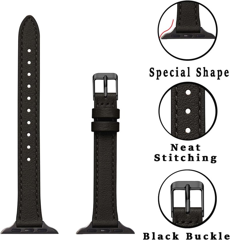 Ofrdncy Slim Leather Bands Compatible with Apple Watch Band 49mm 46mm 45mm 44mm 42mm 41mm 40mm 38mm, Top Grain Leather Thin Apple Watch Strap for iWatch Ultra 2/1 Series 1-11 SE - Image 1