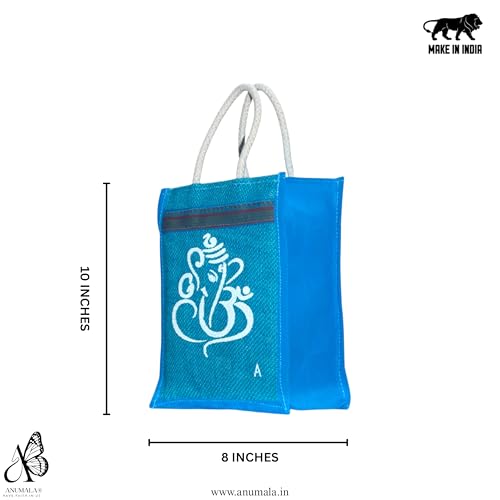Anumala Jute Gift Bags with Ganesh and Kolam Art Print, Thamboolam Return Gift for Wedding Birthday and Event Gifting, Natural Jute Bag, Size 10 x 8 x 4 Inches, 30 Pcs, Multicolor - Image 2