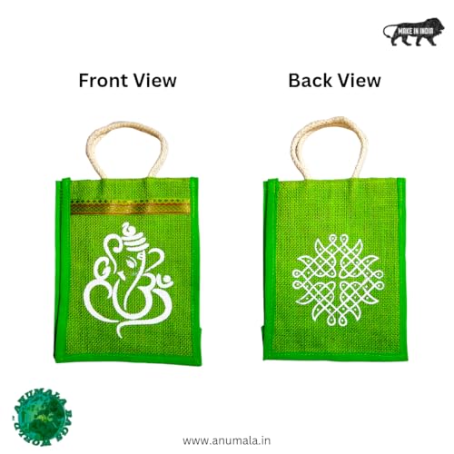 Anumala Jute Gift Bags with Ganesh and Kolam Art Print, Thamboolam Return Gift for Wedding Birthday and Event Gifting, Natural Jute Bag, Size 10 x 8 x 4 Inches, 30 Pcs, Multicolor - Image 4