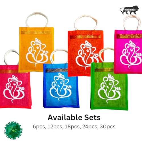 Anumala Jute Gift Bags with Ganesh and Kolam Art Print, Thamboolam Return Gift for Wedding Birthday and Event Gifting, Natural Jute Bag, Size 10 x 8 x 4 Inches, 30 Pcs, Multicolor - Image 5