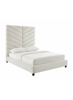Homzmart Swedish Wood,  MDF Wood & Velvet Super King Bed 180x200x170 cm  - Off-White  - Image 3
