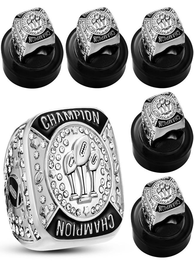 Trnayi 6 Pack Fantasy Football Ring Football Champion Rings Size 11 Football Champion Trophy Rings Sport Award Gift with Display Stand Box Neck Chain for Football Tournament League Winner(Silver) - Image 1