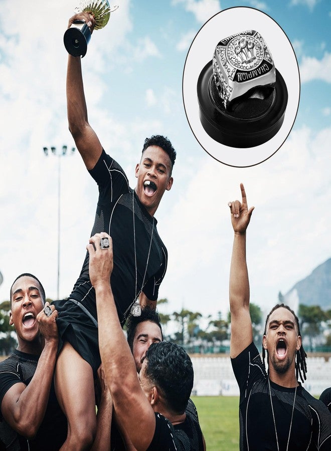 Trnayi 6 Pack Fantasy Football Ring Football Champion Rings Size 11 Football Champion Trophy Rings Sport Award Gift with Display Stand Box Neck Chain for Football Tournament League Winner(Silver) - Image 5