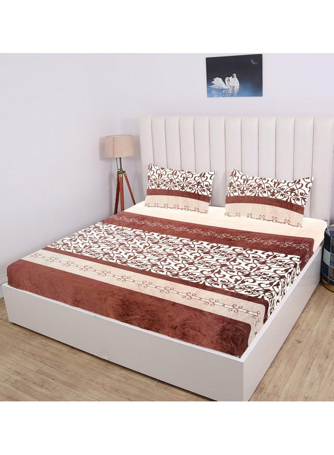 RD TREND 190 GSM Flannel Elastic Warm bedsheets for Winter King Fitted Size (78x72x8 Inches) with 2 Pillow Cover Size (18x28 Inches) Colour Brown - Image 1