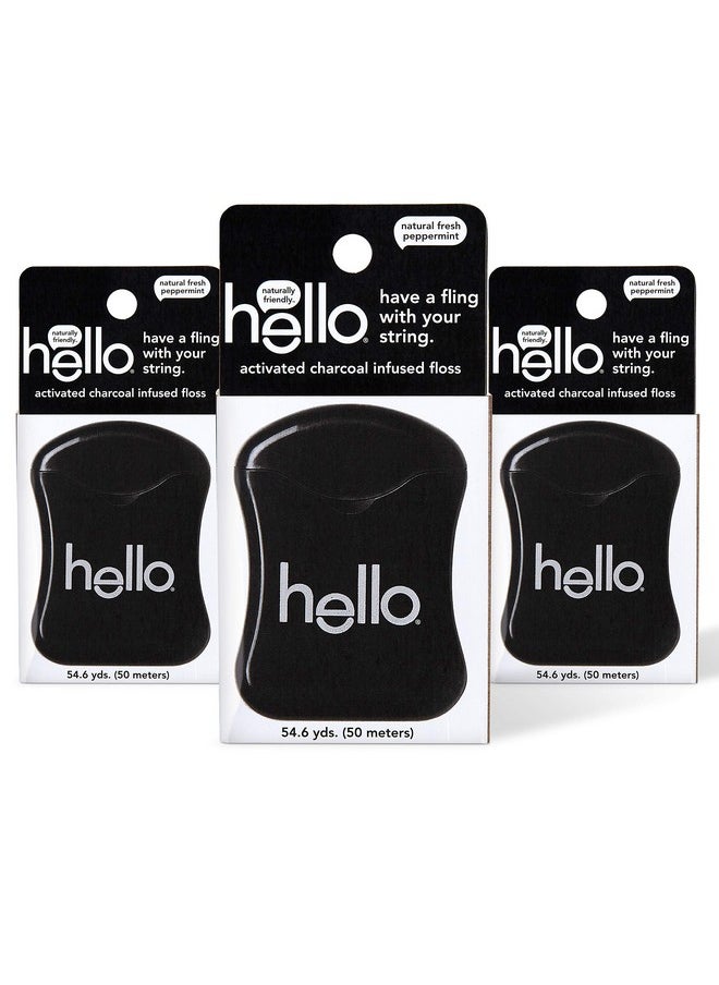Hello Activated Charcoal Infused Floss Vegan Wax, Fresh Mint, Natural Peppermint Flavor, 3 Count  - Image 1