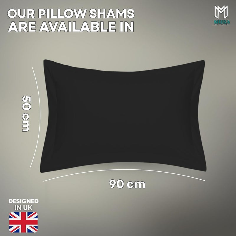 MUSA MUSA® Cotton Pillow Cover Shams - Washable Pillowcases for Sofa Cushions, Bedrooms & Dorm Decor | Hotel Quality Pillow Covers with Envelope Closure & 5cm Side Frame (4, Black, 50 x 90cm) - Image 2