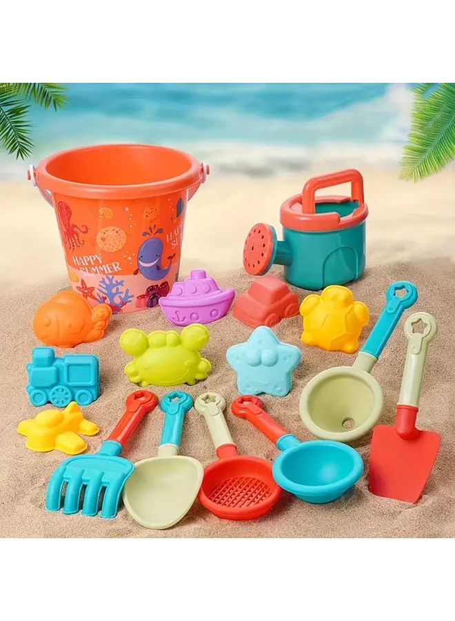 Lake Green 16 Pcs Beach Toy Set Collapsible Bucket Timer Shovels Durable PVC - Image 2
