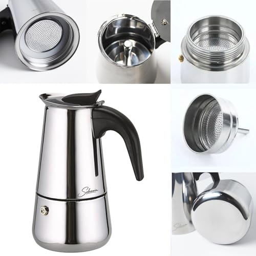 Solazzia Espresso Maker 4 Cup Moka Pot Stainless Steel Percolator coffee pot, Compatible with Gas, Electric, Ceramic, and Induction stovetops(6.6 fl oz/200 ml) - Image 3