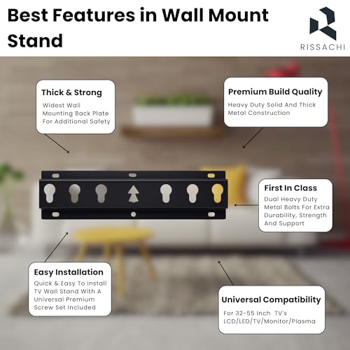RISSACHI TV Stand | Universal Wall Mount TV Stand with VESA Mount for 32 to 55 Inch TVs | Space-Saving & Adjustable Bracket - Image 4