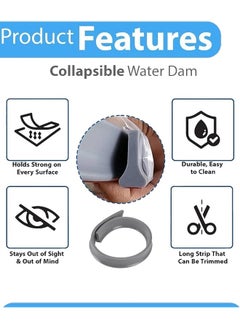 Generic Bathroom Waterproof Strip, Water Shower Barrier Water Dam حاجز ماء للحمام حاجز مياه بطول 1 متر Silicone Bathroom Water Stopper Strip Self-Adhesive Anti Slip Tape Strip Flexible Water Retaining Strip  - Image 3