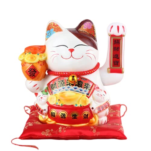 DongAi 10 White Ceramic Maneki Neko Lucky Cat with Waving Armfor Shops Restaurants Living Room Shop Decorations Business Gift Present - Image 1