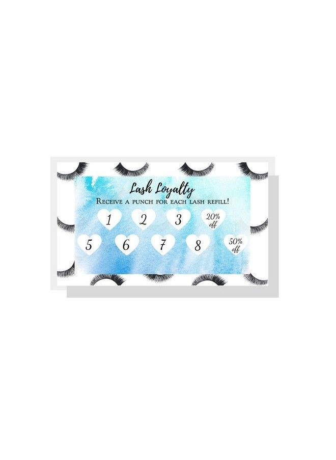 Boutique Marketing LLC Lash Extension Loyalty Punch Card ; 50 Pack ; 3.5 X 2" Inches Business Card ; Lash Print Border With Blue Watercolor Inlay Design  - Image 2
