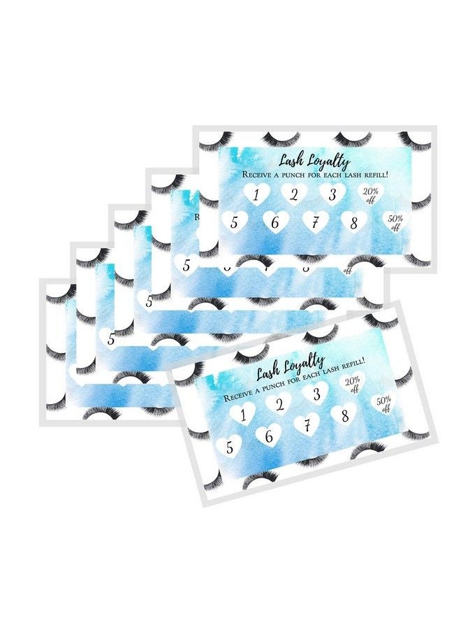 Boutique Marketing LLC Lash Extension Loyalty Punch Card ; 50 Pack ; 3.5 X 2" Inches Business Card ; Lash Print Border With Blue Watercolor Inlay Design  - Image 5