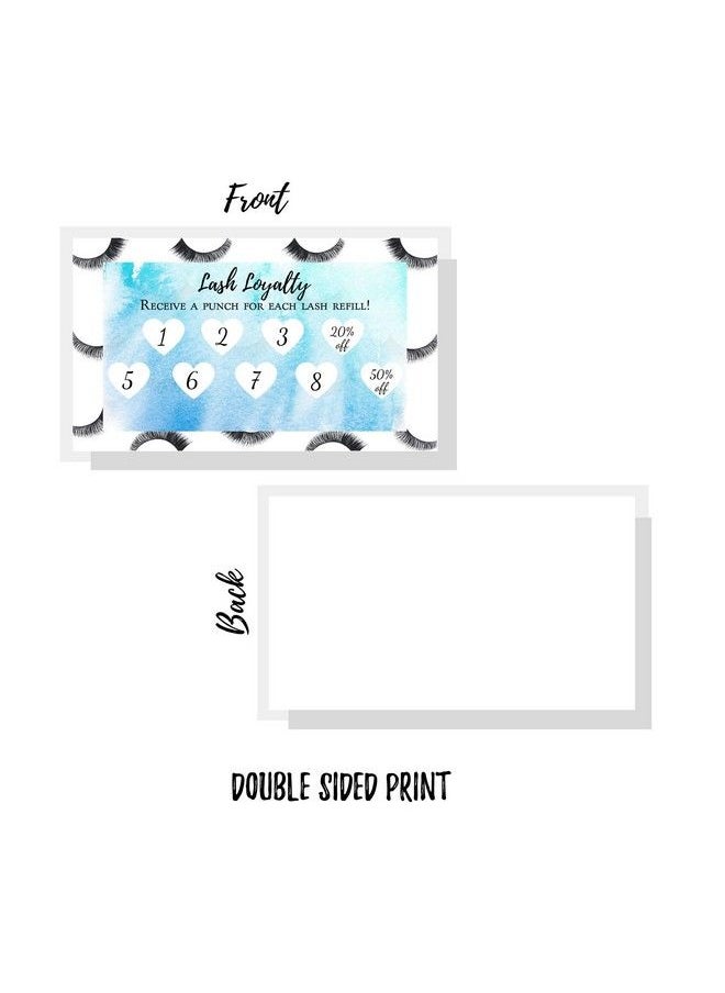 Boutique Marketing LLC Lash Extension Loyalty Punch Card ; 50 Pack ; 3.5 X 2" Inches Business Card ; Lash Print Border With Blue Watercolor Inlay Design  - Image 4