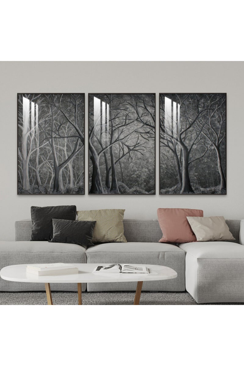Marktna Three wooden wall painting with a frame and a clear acrylic layer - Image 1