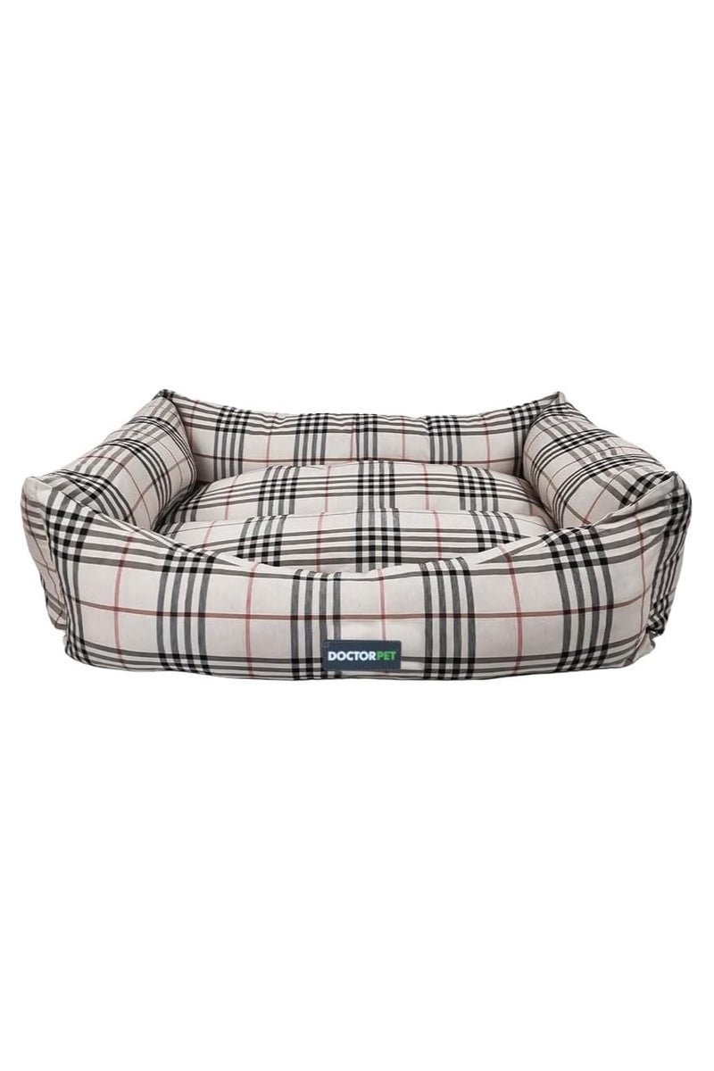 DOCTERPET Doctor Pet Danish Series Rectangle Pet Bed Medium - 70x60x22cm - Soft Washable Fabric, Reversible Cushion, Non-Slip Base - Ideal for Cats & Medium Dogs - Image 1