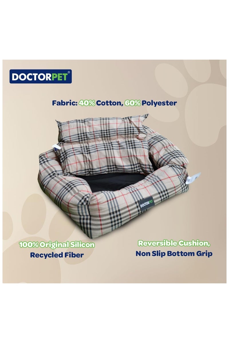 DOCTERPET Doctor Pet Danish Series Rectangle Pet Bed Medium - 70x60x22cm - Soft Washable Fabric, Reversible Cushion, Non-Slip Base - Ideal for Cats & Medium Dogs - Image 4