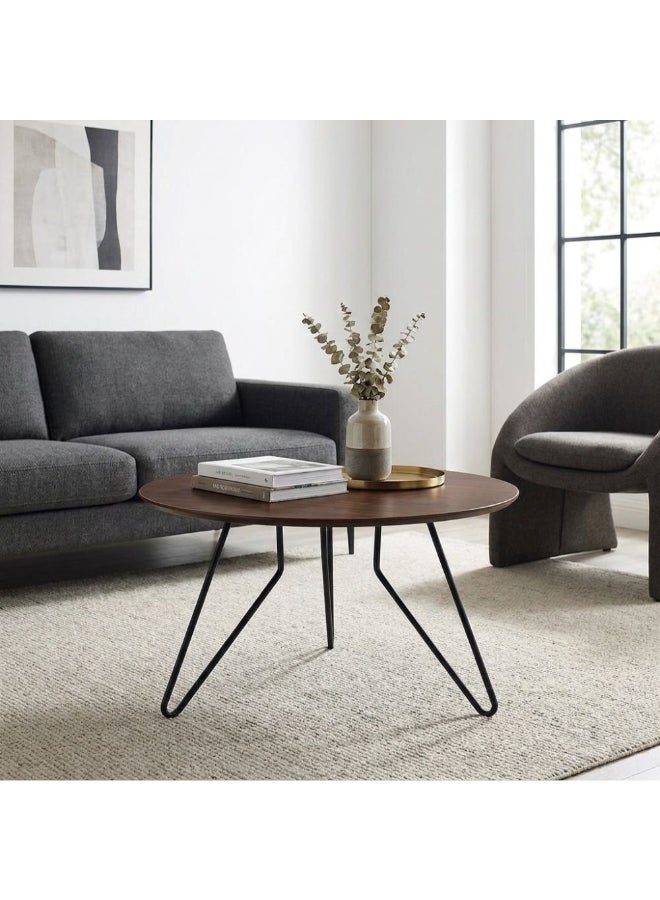 DANUBE HOME Jace Round Coffee Table Modern Living Room Coffee Table Stylish And Durable Design Sleek Accent Table With Chic Contrast Elegant Home DÃ©cor For Any Space - Walnut And Black - Image 1