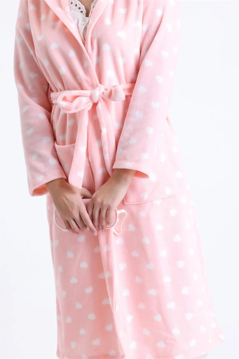 ماجيك فورم 32456 Women's Polar Fleece Hooded Long Dressing Gown (Eye Patch Gift) - Pink