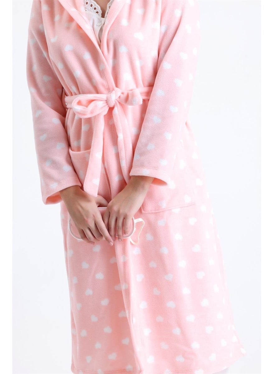 Magic Form 32456 Women's Polar Fleece Hooded Long Dressing Gown (Eye Patch Gift) - Pink  - Image 2