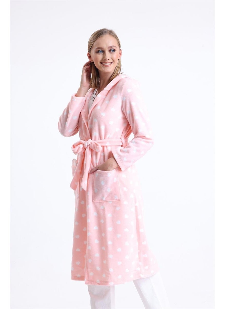 Magic Form 32456 Women's Polar Fleece Hooded Long Dressing Gown (Eye Patch Gift) - Pink  - Image 4