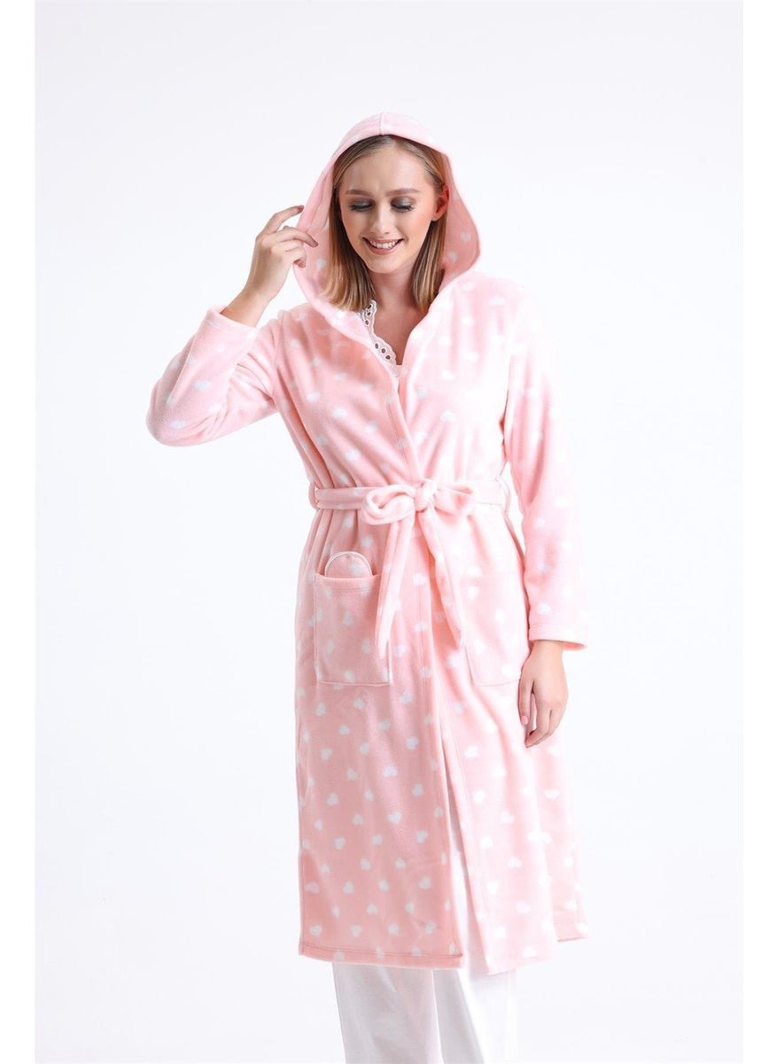 Magic Form 32456 Women's Polar Fleece Hooded Long Dressing Gown (Eye Patch Gift) - Pink  - Image 5