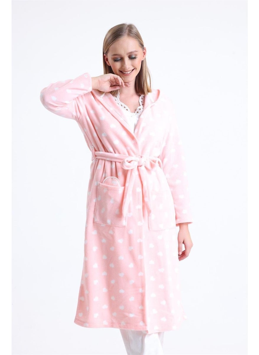 Magic Form 32456 Women's Polar Fleece Hooded Long Dressing Gown (Eye Patch Gift) - Pink  - Image 3